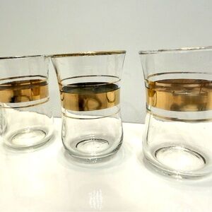 Set of 4 Clear Glass Tumblers with Gold Band